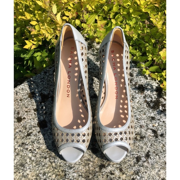 Sacha London Designer Perforated Blue Gray Pumps - Picture 2 of 7